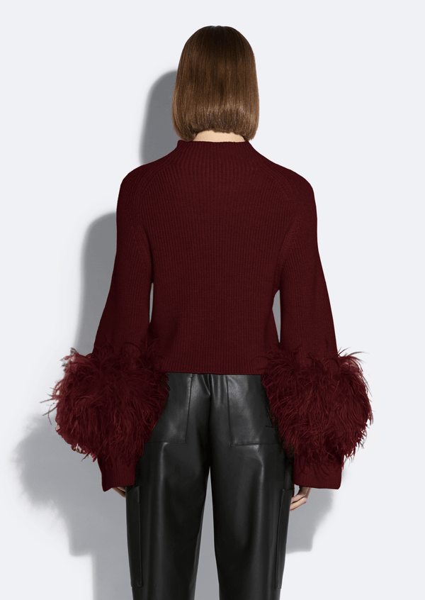 Sally Lapointe Merino Mock Neck Sweater With Feathers