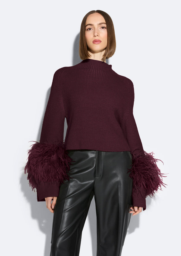 Sally Lapointe Merino Mock Neck Sweater With Feathers