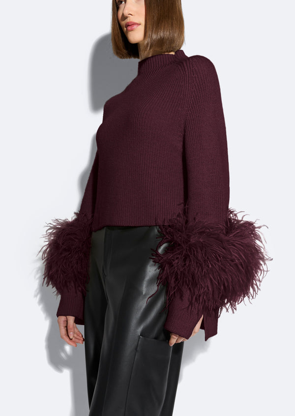 Sally Lapointe Merino Mock Neck Sweater With Feathers