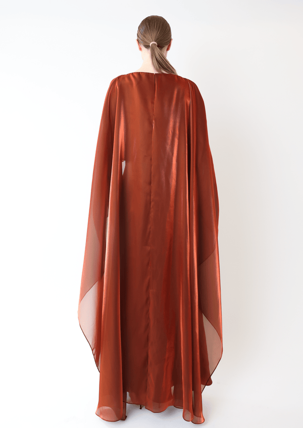 Sally Lapointe Metallic Organza Layered Gown With Cape