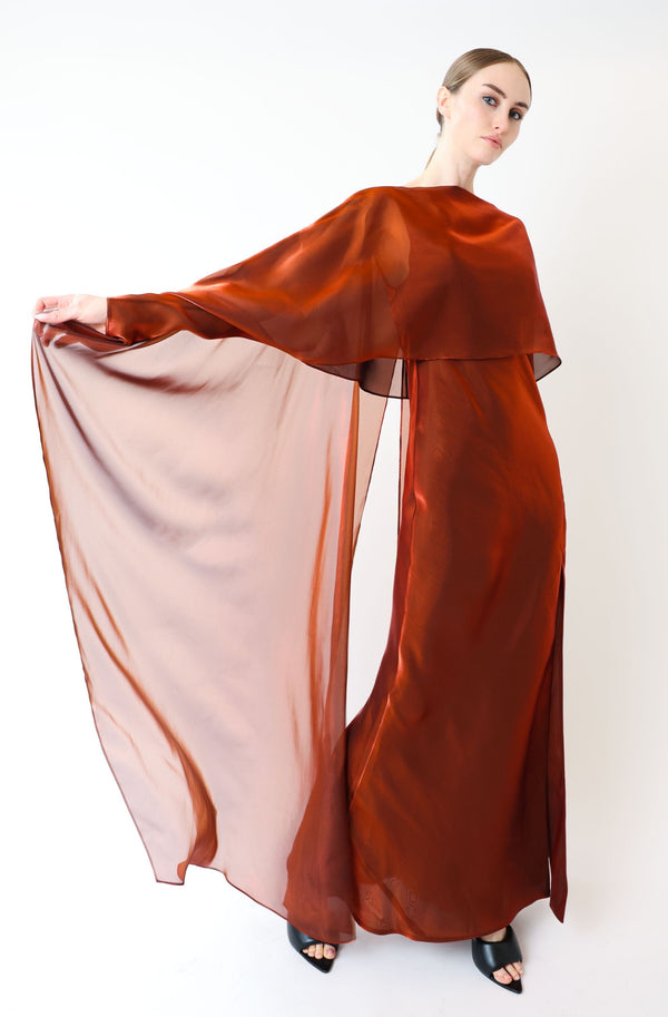 Sally Lapointe Metallic Organza Layered Gown With Cape