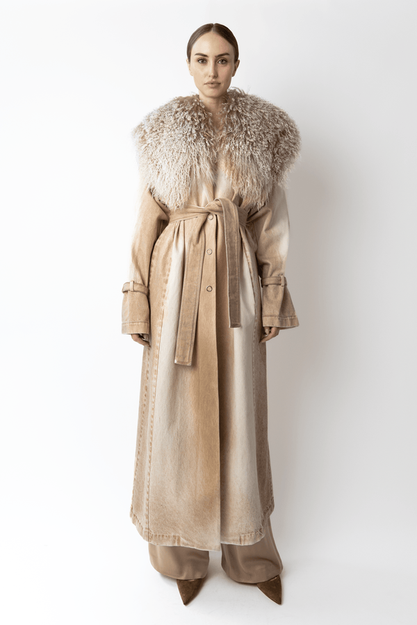 sally Lapointe Pigment Denim Base Relaxed Trench With Shearling
