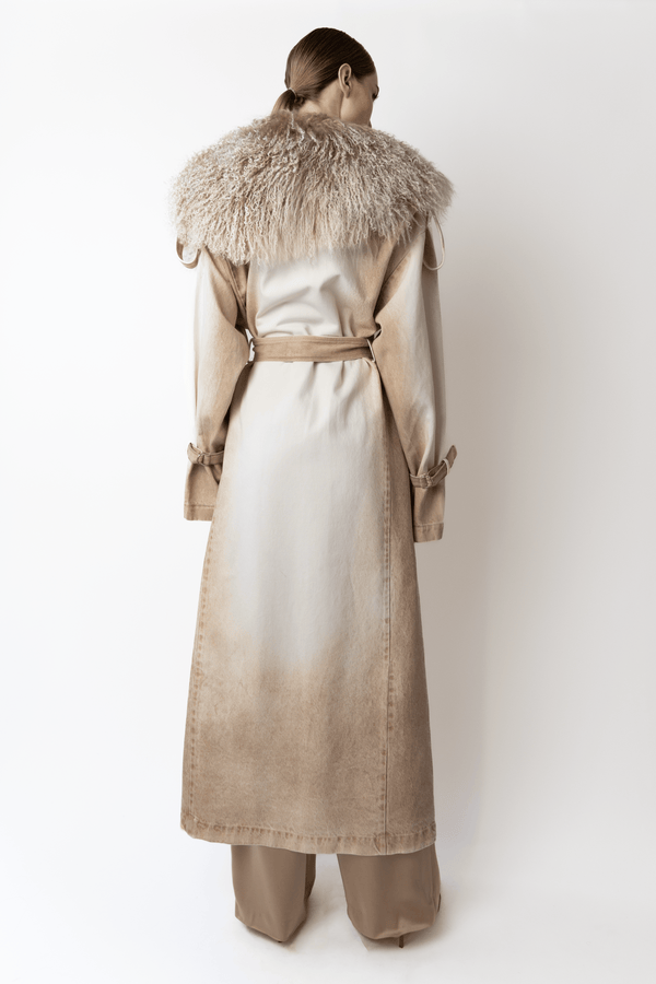 sally Lapointe Pigment Denim Base Relaxed Trench With Shearling