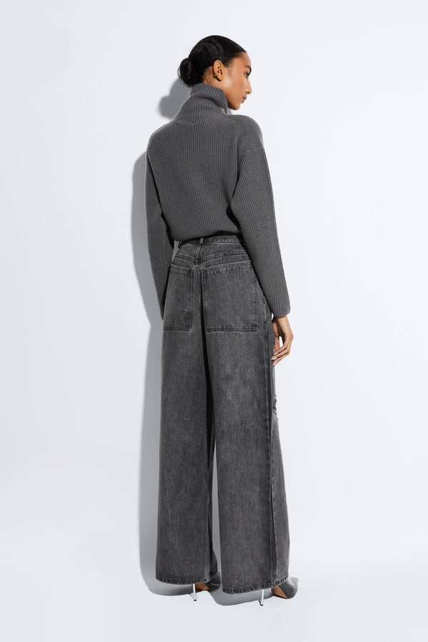 Sally Lapointe Relaxed Denim Distressed Wide Leg Jean