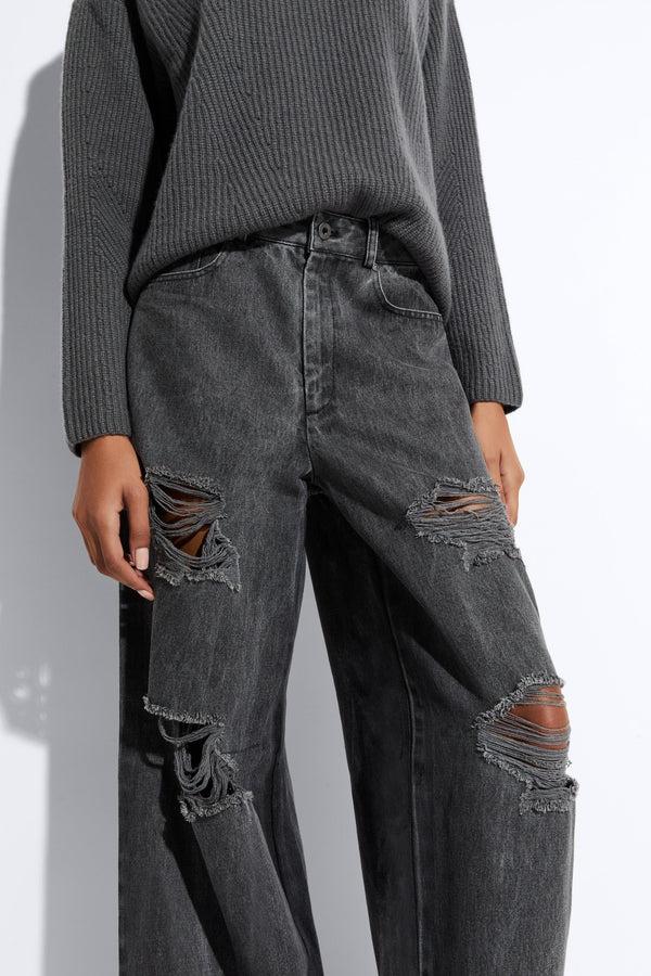 Sally Lapointe Relaxed Denim Distressed Wide Leg Jean