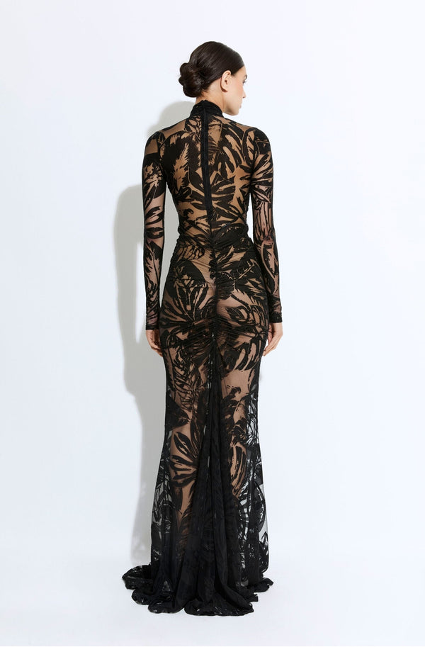 Sally Lapointe Burnout Jersey Halter Ruched Gown