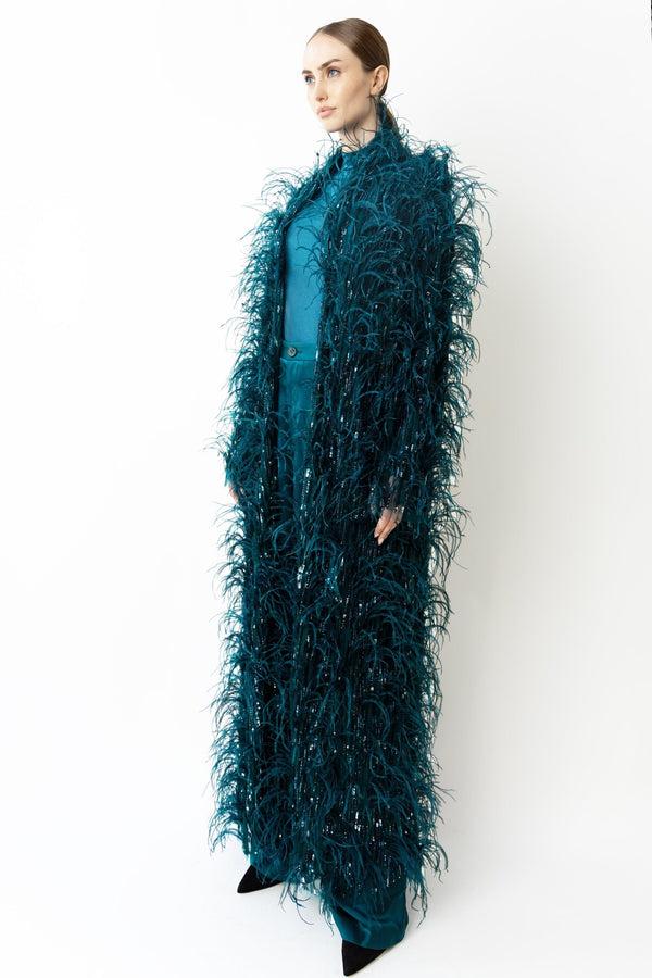 Sally Lapointe Cascading Feather Embellished Coat