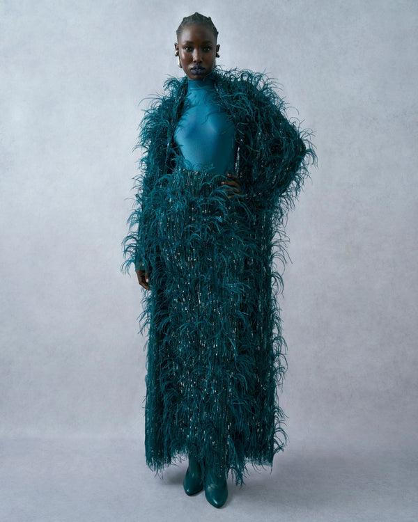 Sally Lapointe Cascading Feather Embellished Coat