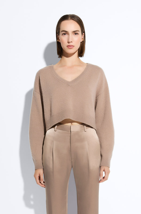 Sally Lapointe Cashmere Cropped V Neck Sweater