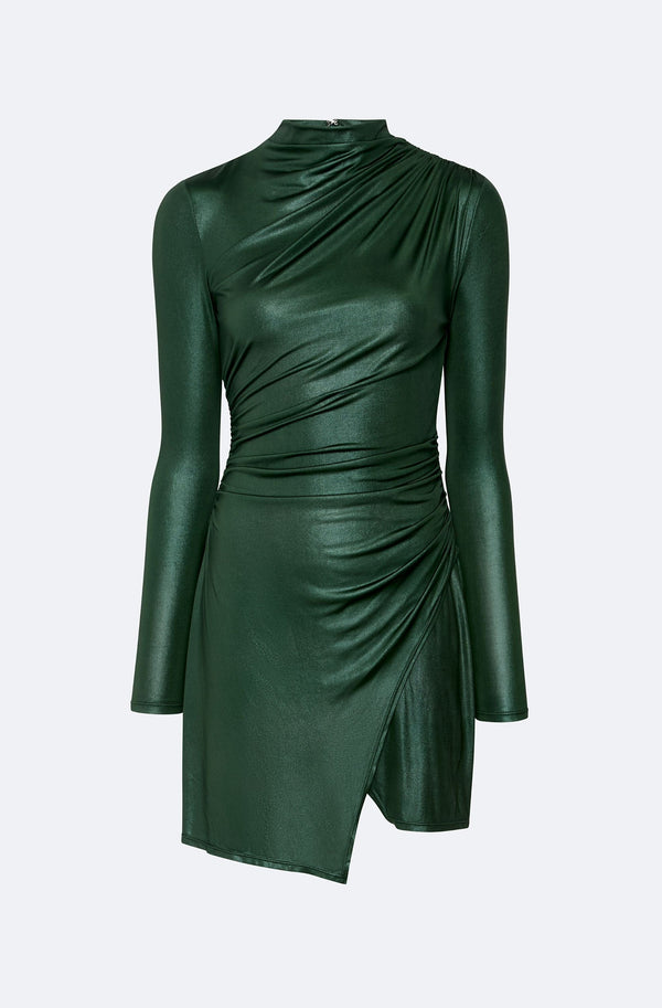 Sally Lapointe Coated Jersey Draped Mini Dress