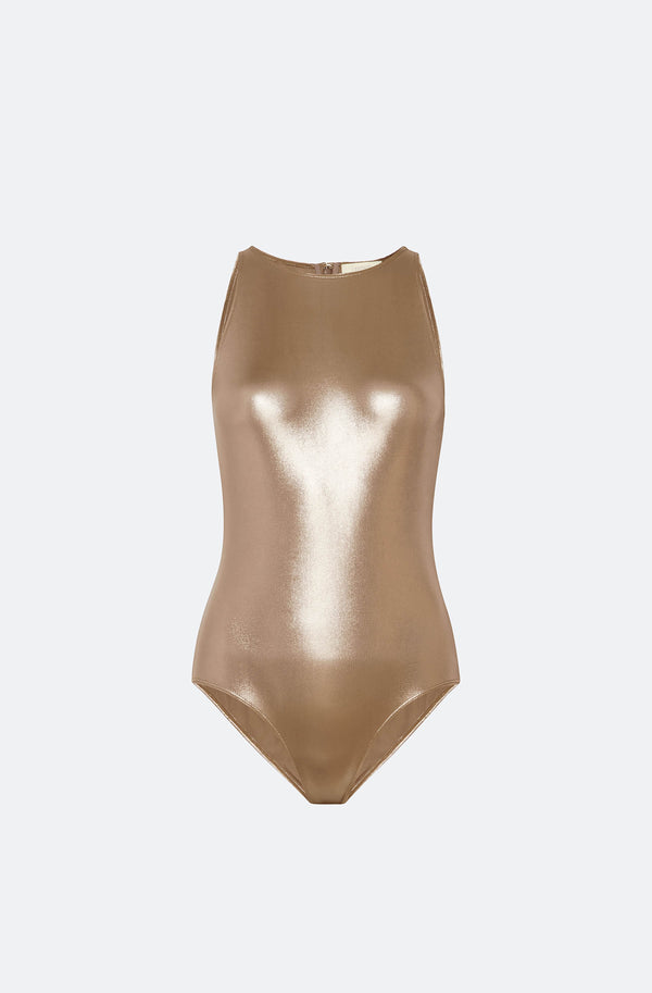 Sally Lapointe Coated Jersey Halterneck Bodysuit