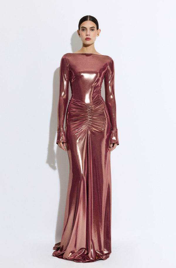 Sally Lapointe Coated Jersey Ruched Maxi Skirt