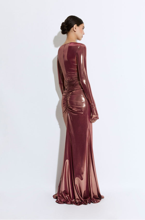 Sally Lapointe Coated Jersey Ruched Maxi Skirt