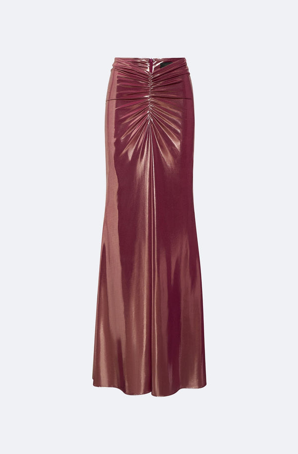 Sally Lapointe Coated Jersey Ruched Maxi Skirt