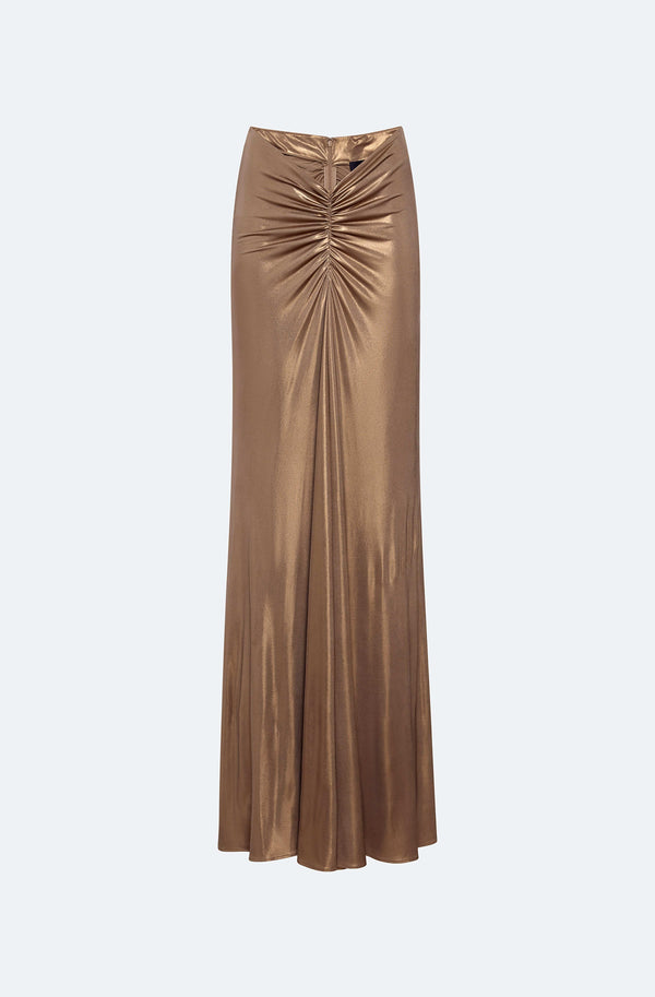 Sally Lapointe Coated Jersey Ruched Maxi Skirt