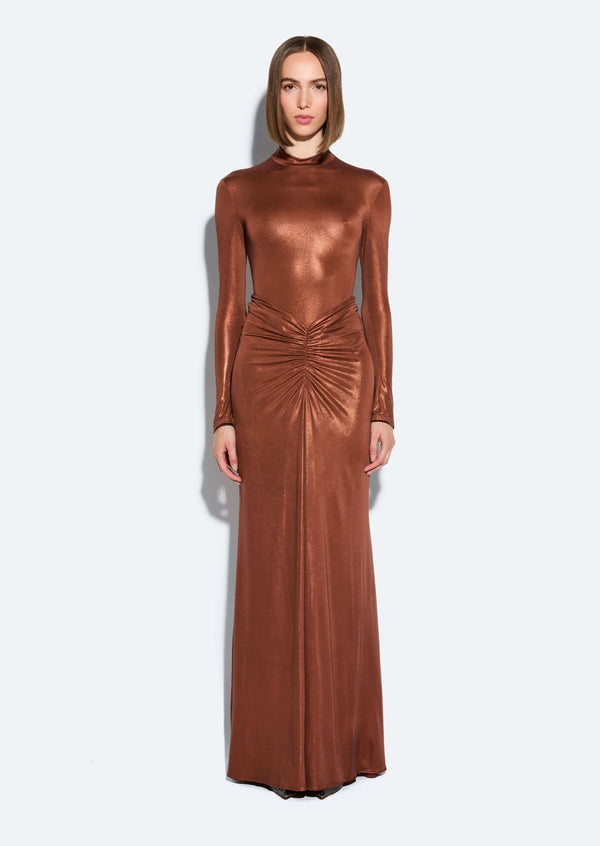 Sally Lapointe Coated Jersey Ruched Maxi Skirt