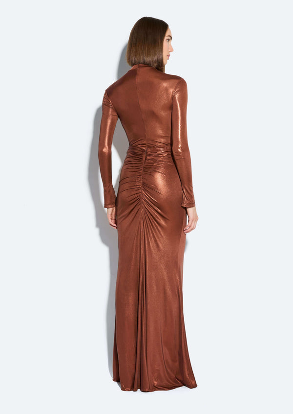 Sally Lapointe Coated Jersey Ruched Maxi Skirt