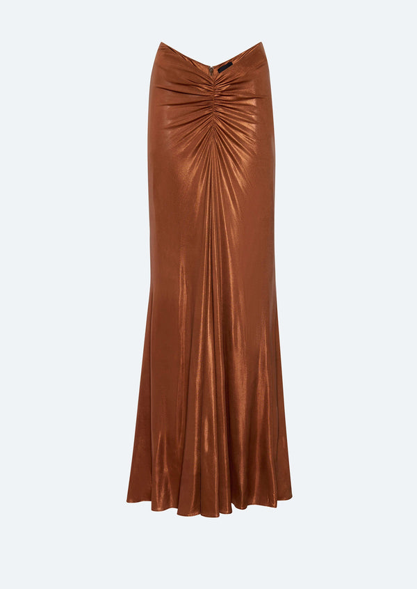 Sally Lapointe Coated Jersey Ruched Maxi Skirt