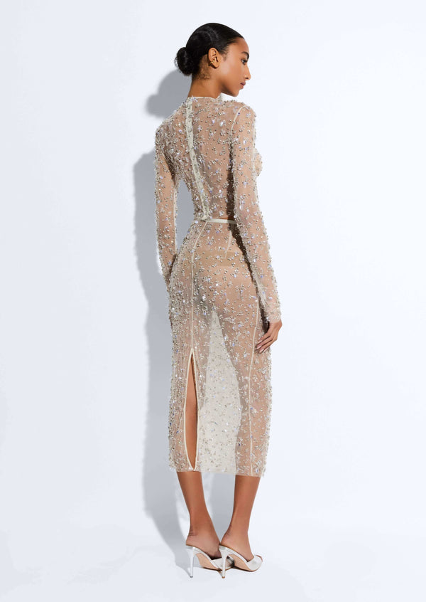 Sally Lapointe Embroidered Mesh Pencil Skirt