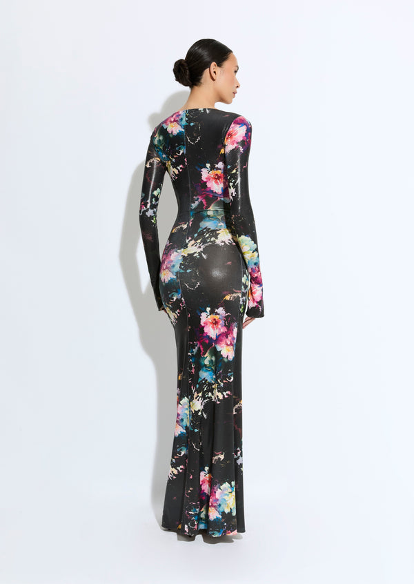 Sally Lapointe Floral Jersey Boatneck Gown