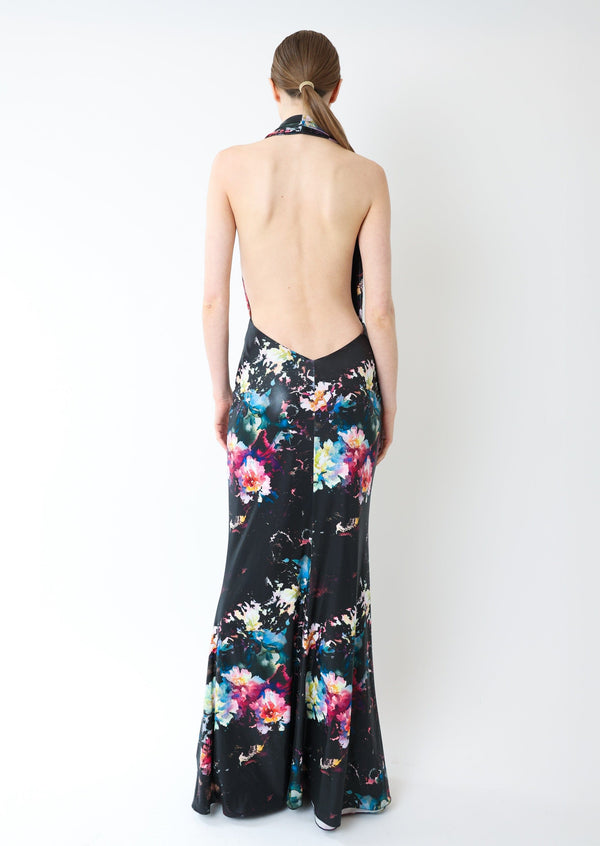 Sally Lapointe Floral Jersey Deep Cowl Neck Gown