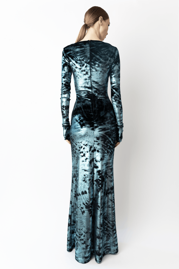 Sally Lapointe Foil Velour Boatneck Gown
