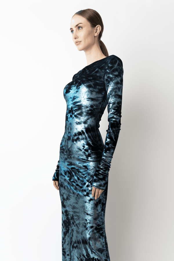 Sally Lapointe Foil Velour Boatneck Gown
