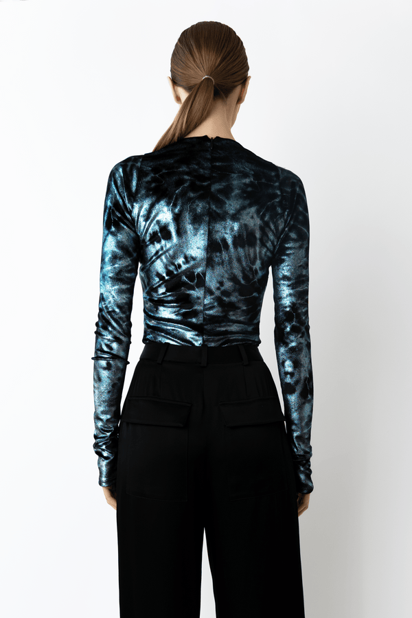 Sally Lapointe Foil Velour V Neck Bodysuit