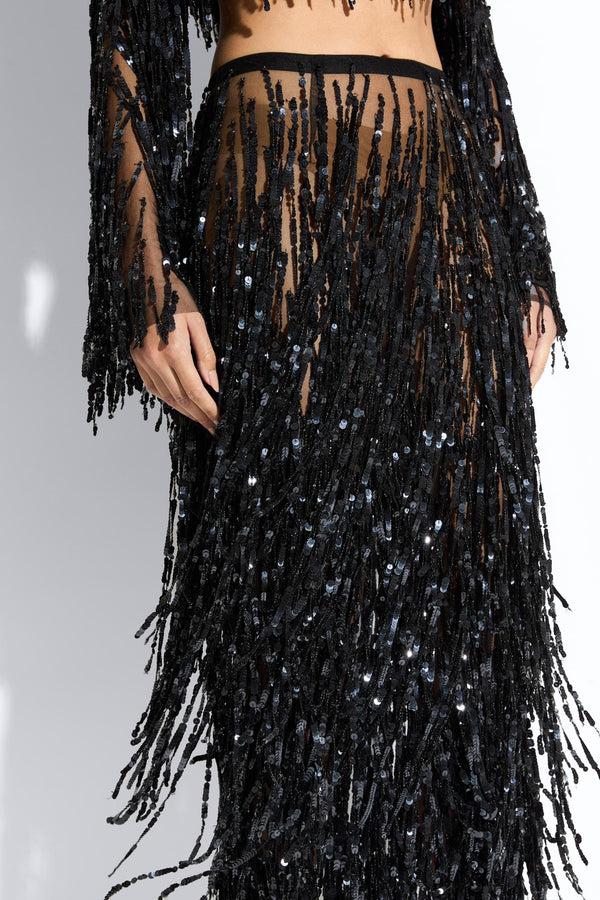 Sally Lapointe Fringe Sequin Pencil Skirt