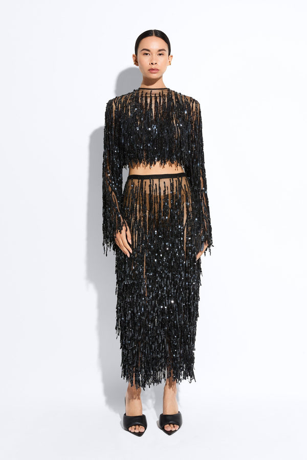 sally lapointe Fringe Sequin Pencil Skirt