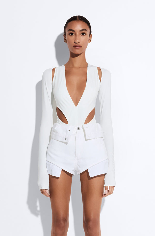 Sally Lapointe Jersey Cut Out V Neck Bodysuit