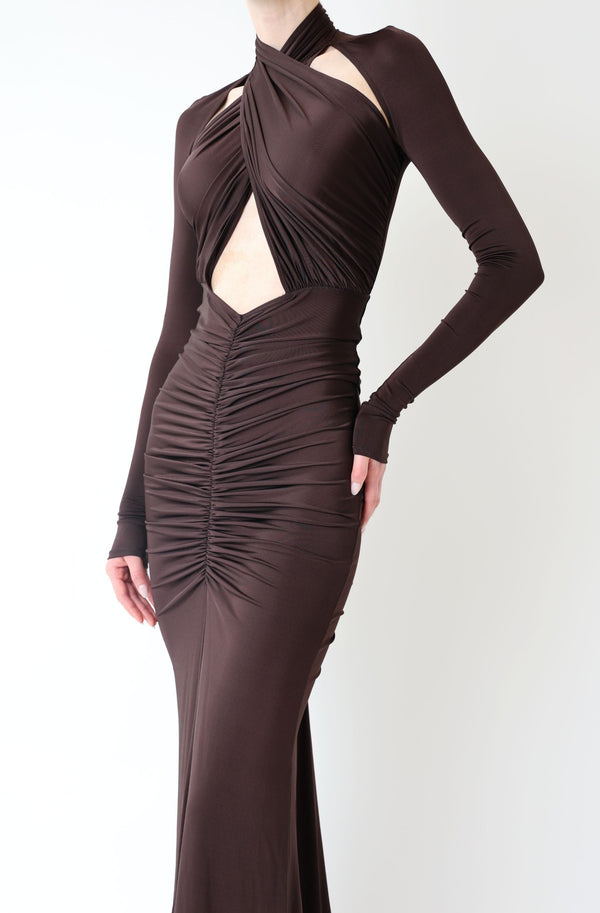 Sally Lapointe Jersey Halter Ruched Gown