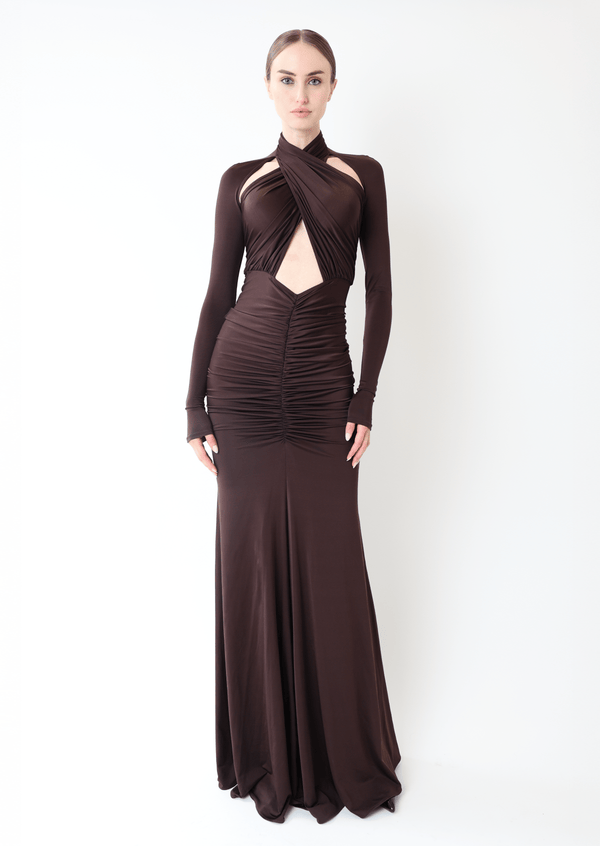 sally lapointe Jersey Halter Ruched Gown