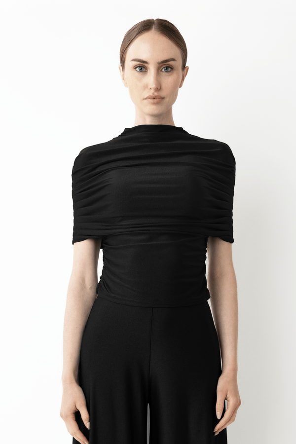 Sally Lapointe Jersey Mock Neck Ruched Top