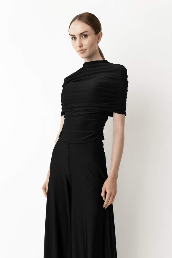 Sally Lapointe Jersey Mock Neck Ruched Top