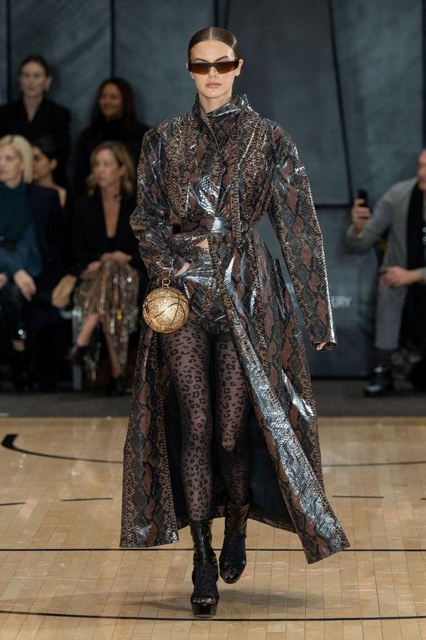 Sally Lapointe Laminated Snake Belted Trench