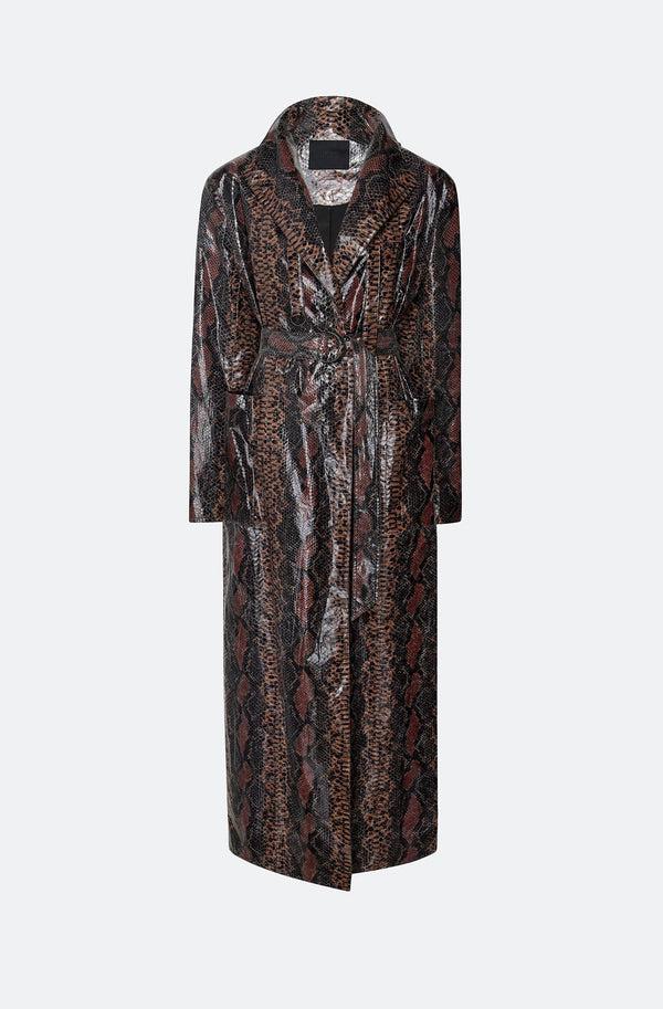 Sally Lapointe Laminated Snake Belted Trench