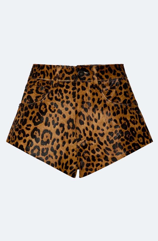 Sally Lapointe Leopard Calf Hair Mini Short