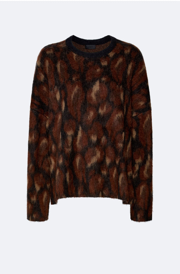 Sally Lapointe Leopard Jacquard Crew Neck Sweater