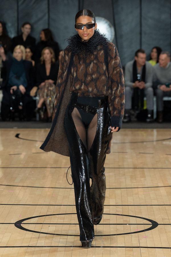 sally lapointe Leopard Jacquard Crew Neck Sweater