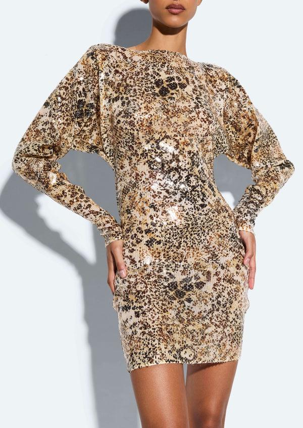 Sally Lapointe Leopard Sequin Boatneck Dress