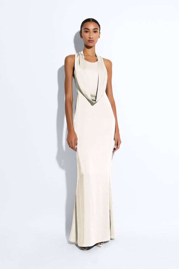 Sally Lapointe Lightweight Satin Cowl Neck Gown