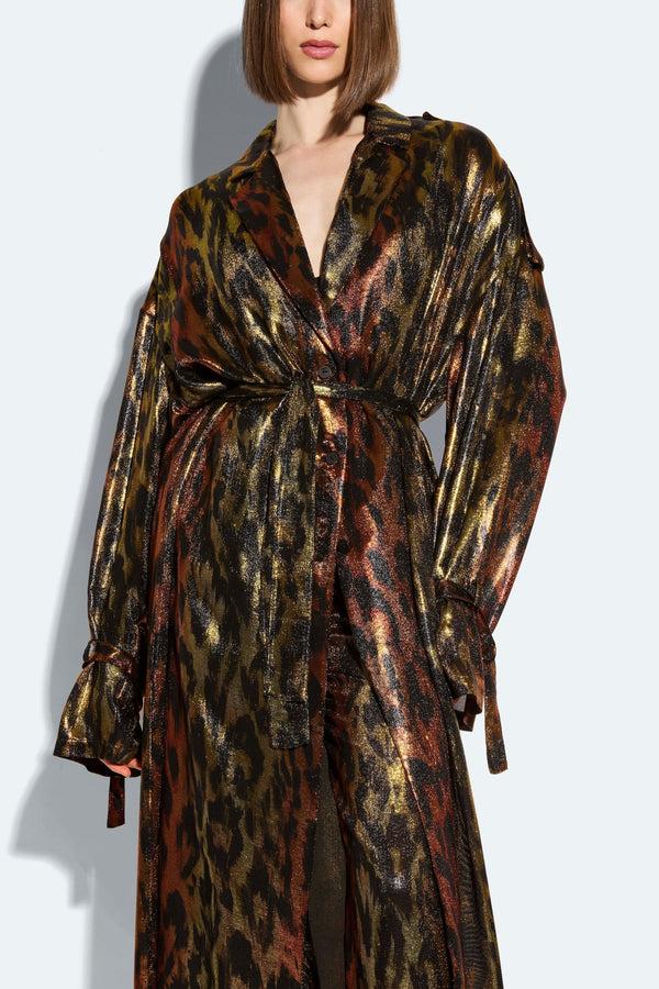 Sally Lapointe Lurex Leopard Trench Coat
