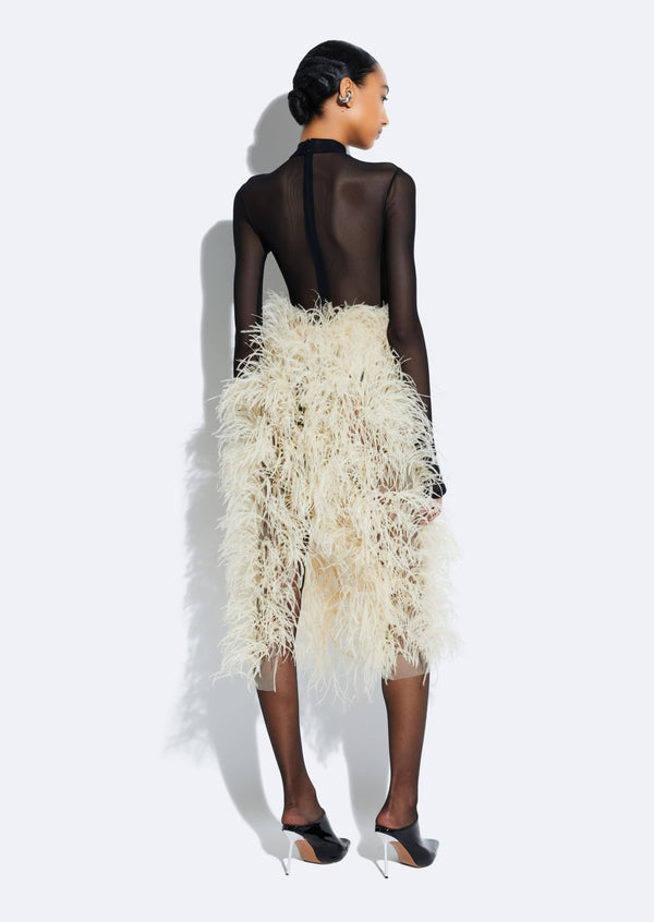 Sally Lapointe Marbled Feathers High Waist Skirt