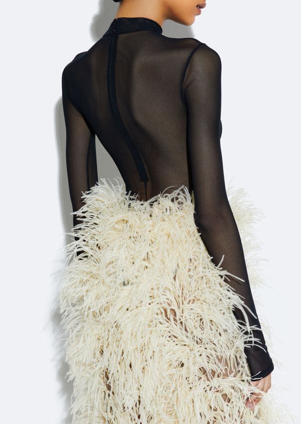 Sally Lapointe Marbled Feathers High Waist Skirt