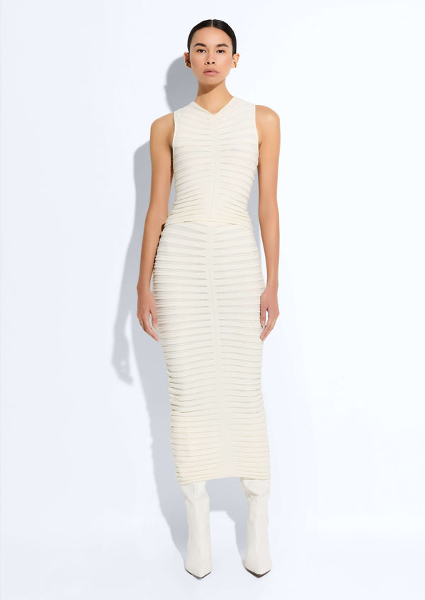 sally lapointe Matte Viscose Wide Ribbed Skirt