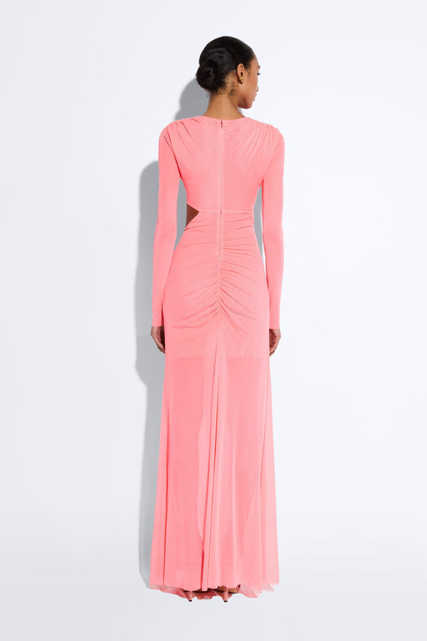 Sally Lapointe Mesh Asymmetric Cut Out Ruched Gown