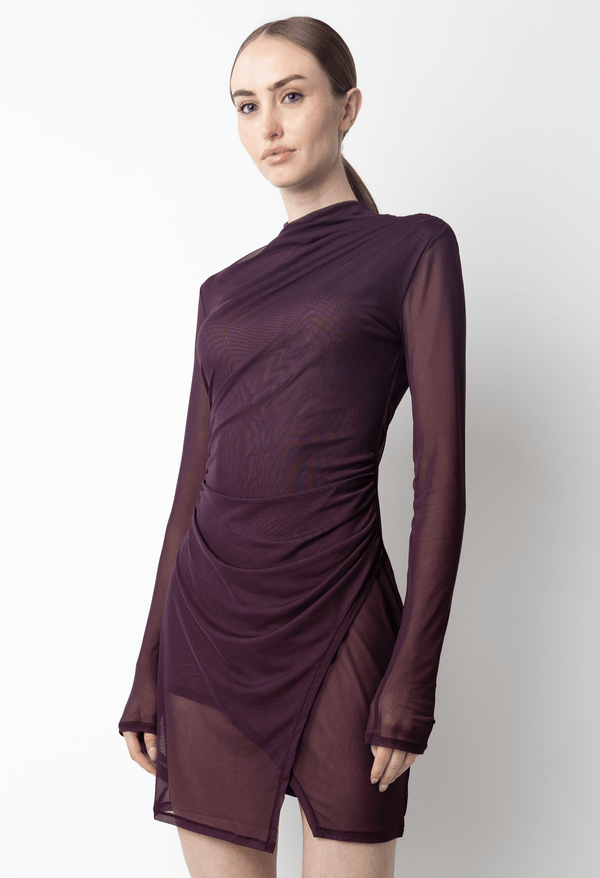 Sally Lapointe Mesh Draped Mini Dress