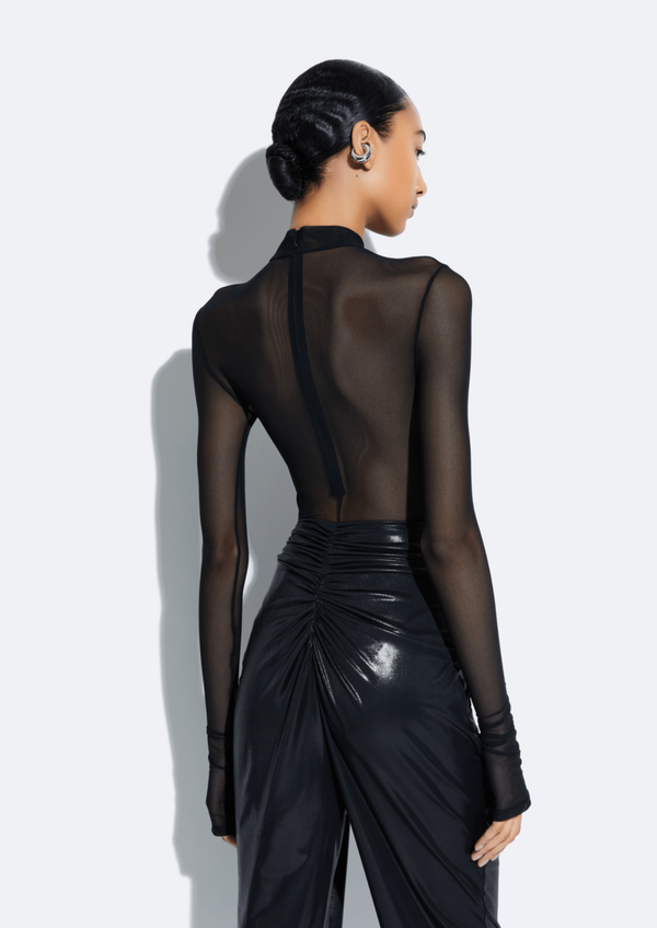 Sally Lapointe Mesh Mock Neck Bodysuit