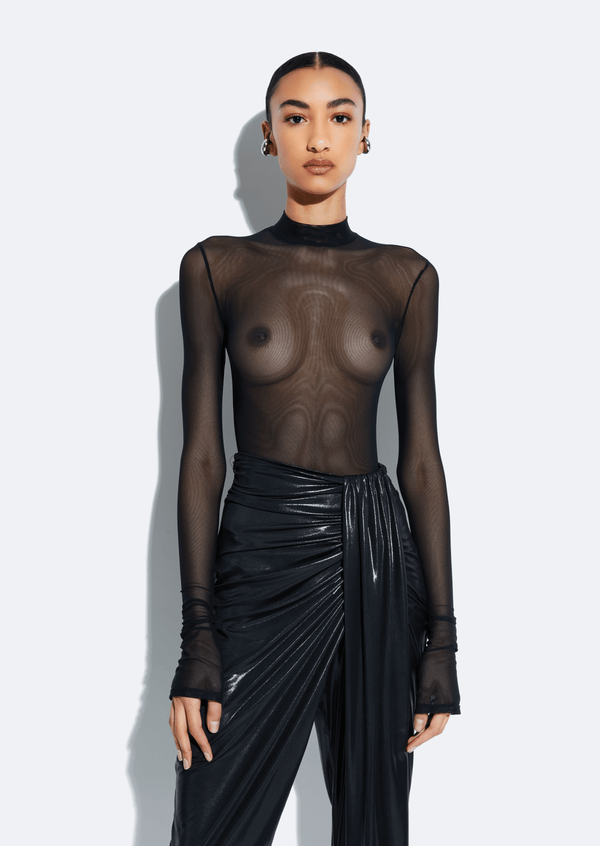 sally lapointe Mesh Mock Neck Bodysuit